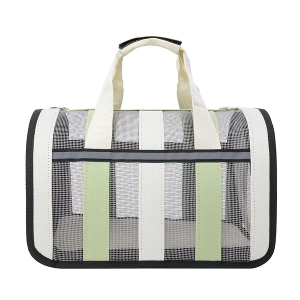 Size L Light Green And White Foldable Pet Carrier Bag - Lightweight, Breathable, and Spacious for All Seasons