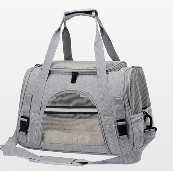 Portable Pet Bag for Small Dogs and Cats - Gray Travel Tote with Pet Mat (44x25x28cm)