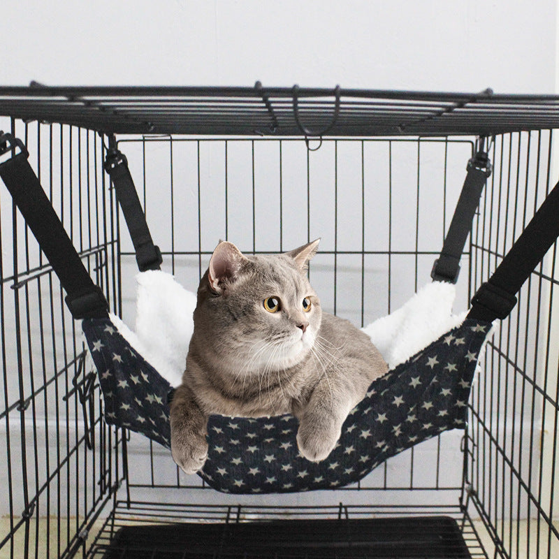 Cat Cage Hammock - Adjustable Double-Sided Pet Swing Bed with Hooks(Gray check)