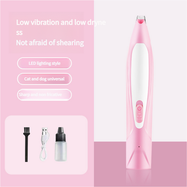 Electric Pet Hair Clipper with Type-C Charging, LED Light, and Grooming Accessories(pink)