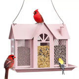 Charming House-Shaped Hanging Bird Feeder - Durable Metal Design for Wild Birds(pink)