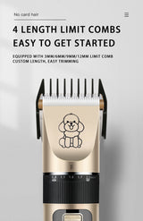 Professional Pet Grooming Hair Clipper Kit - Rechargeable, Low Noise, with Ceramic Blades & 5-Speed Adjustment(Platinum)