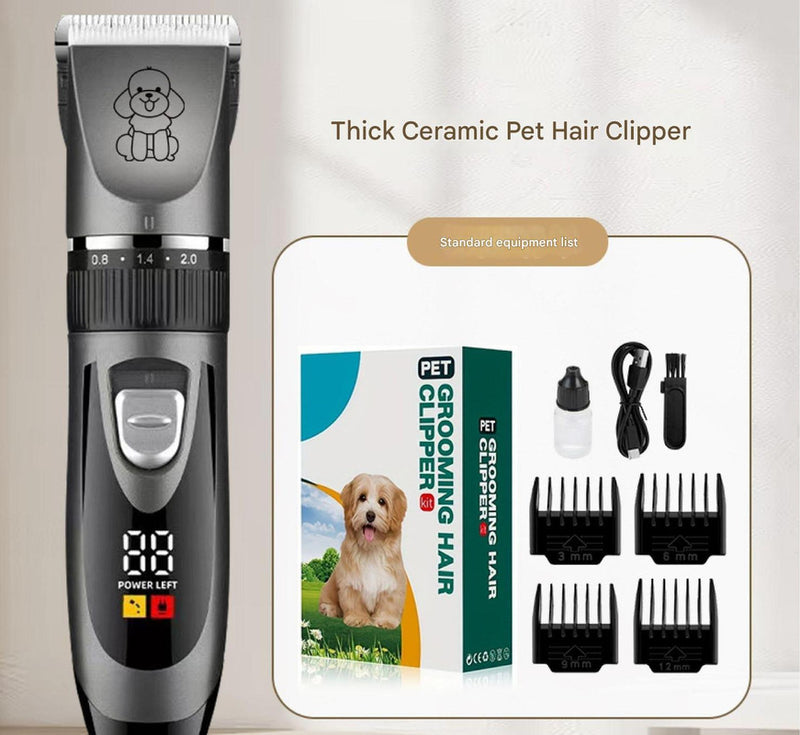 Professional Pet Grooming Hair Clipper Kit - Rechargeable, Low Noise, with Ceramic Blades & 5-Speed Adjustment(Gray)