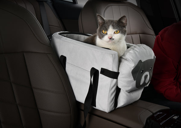 Grey Pet Car Booster Seat for Small Dogs & Cats - Safe Travel Carrier Bed