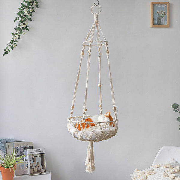 Pet Hammock for Cats with Wooden Beads - Pet Swing padding not included (Diameter : 30cm)