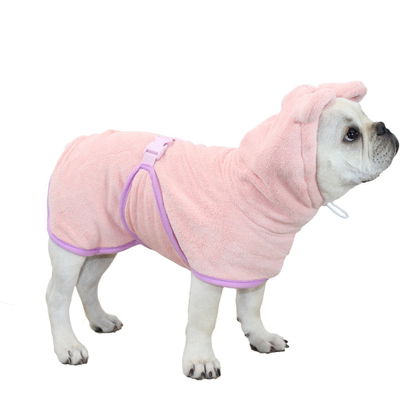 Pink Hooded Dog Bathrobe - Super Absorbent, Adjustable Fit, Cozy Pet Towel (Size : XL)