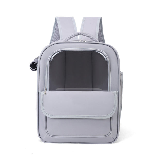 Grey Spacious Pet Carrier Backpack with Clear Window - Comfortable Travel Bag for Cats & Small Dogs