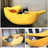 Yellow Cozy Banana Peel Pet Bed - Plush & Warm Cave House for Cats & Small Dogs (Medium)