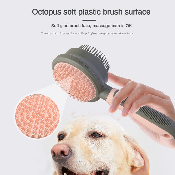 Green And Grey Dual-Sided Pet Grooming Brush - Self-Cleaning Slicker & Gentle Massage Bath Comb for Dogs & Cats