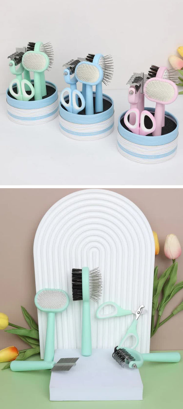 Pink And Blue Complete 5-in-1 Pet Grooming Care Kit - Professional Deshedding Brushes, Combs & Nail Clippers Set for Dogs & Cats
