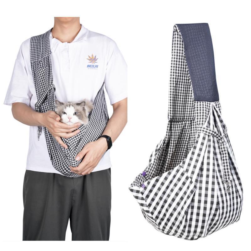 Black and White Checkered Comfortable Pet Sling Carrier for Small Dogs & Cats - Breathable Cotton Checkered Bag, Hands-Free, Safety Features