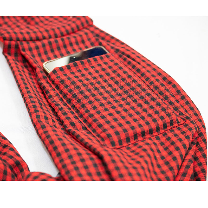 Black and Red Checkered Comfortable Pet Sling Carrier for Small Dogs & Cats - Breathable Cotton Checkered Bag, Hands-Free, Safety Features