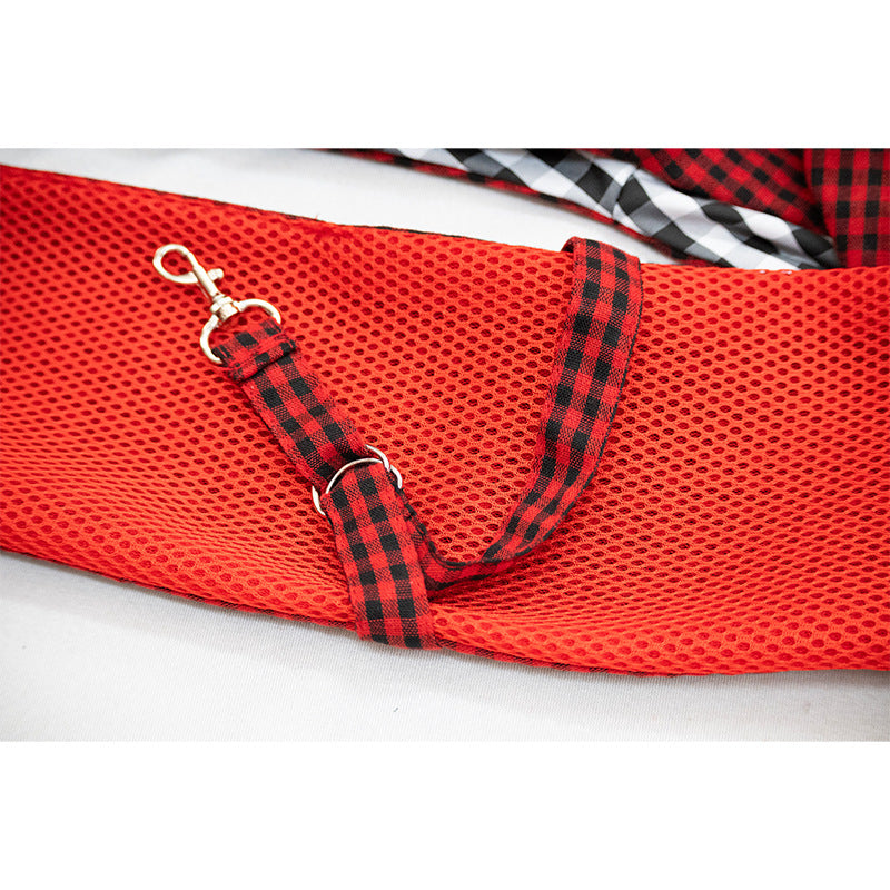 Black and Red Checkered Comfortable Pet Sling Carrier for Small Dogs & Cats - Breathable Cotton Checkered Bag, Hands-Free, Safety Features