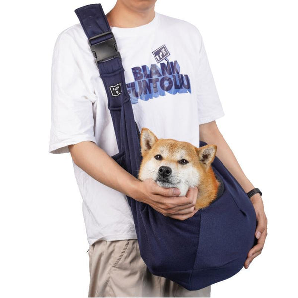 Dark Blue Breathable Pet Sling Carrier for Small Dogs & Cats - Adjustable Hands-Free Travel Pouch with Safety Leash & Pocket