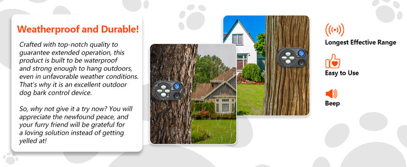 Black Advanced Ultrasonic Dog Bark Control - Dual Emitters, Variable Frequency, IP65 Waterproof, 75ft Range, Rechargeable