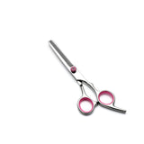 Pink and Silver Complete 5-Piece Pet Grooming Scissors Kit - Stainless Steel Straight, Curved & Thinning Shears with Comb & PU Case (6.0 Inch)