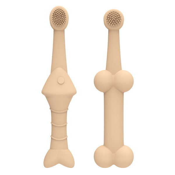 6 x Silicone Pet Toothbrush (3 Fish shape and 3 Bone shape) Beige Gentle Food-Grade Silicone Pet Toothbrush - Promotes Healthy Teeth & Gums for Dogs & Cats
