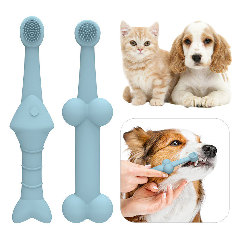 6 x Silicone Pet Toothbrush (3 Fish shape and 3 Bone shape) Beige Gentle Food-Grade Silicone Pet Toothbrush - Promotes Healthy Teeth & Gums for Dogs & Cats