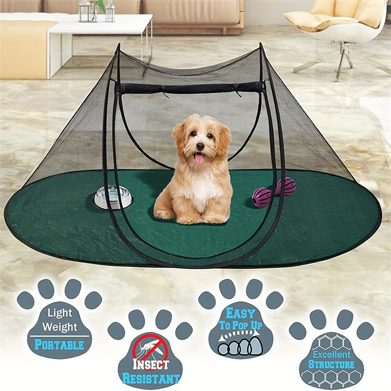 Black Portable Pop-Up Pet Tent - Lightweight Foldable Outdoor Enclosure for Dogs & Cats, Breathable Mesh Travel Kennel