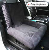 Grey Plush Dog Car Booster Seat - 2-in-1 Travel Bed for Small Dogs with Washable Cover