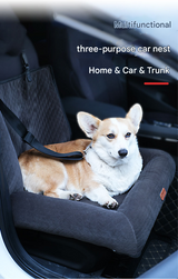 Navy blue Plush Dog Car Booster Seat - 2-in-1 Travel Bed for Small Dogs with Washable Cover