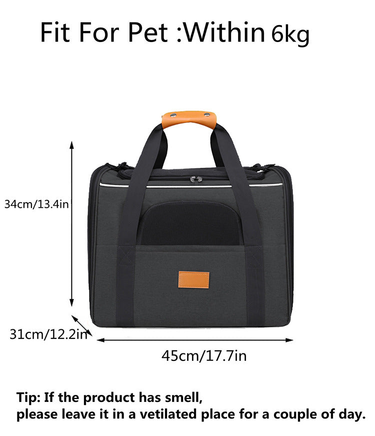 Foldable Soft-Sided Pet Carrier for Travel - Fits Cats & Small Dogs Under 6kg, with Removable Plush Bed & Shoulder Strap(grey)