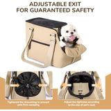Versatile Pet Carrier Tote Bag for Small Dogs & Cats - Waterproof, Car Seat Function & Adjustable Safety Exit(Khaki)