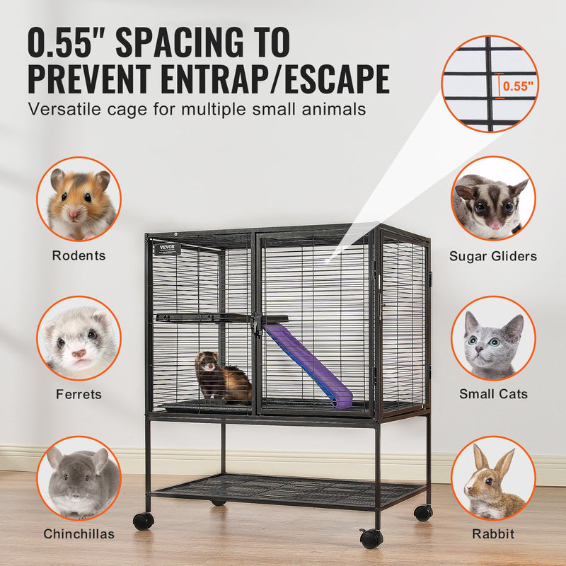 VEVOR 36" Metal Small Animal Cage 2-Tier Rolling Ferret Cage with Tray A Ramp