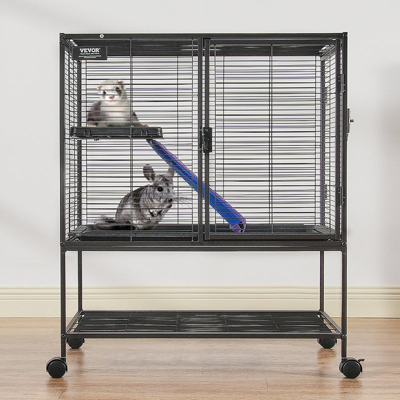 VEVOR 36" Metal Small Animal Cage 2-Tier Rolling Ferret Cage with Tray A Ramp