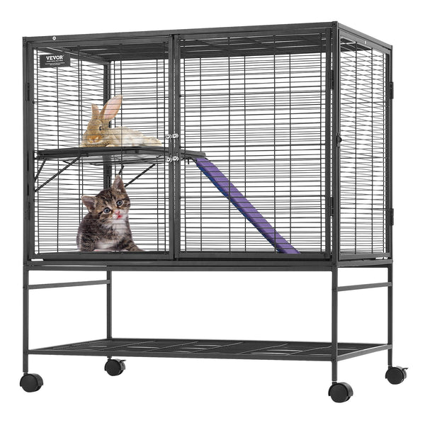 VEVOR 39" Metal Small Animal Cage 2-Tier Rolling Ferret Cage with Tray A Ramp
