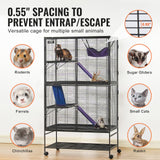 VEVOR 64.6" Metal Small Animal Cage 4-Tier Rolling Ferret Cage with Tray 3 Ramps