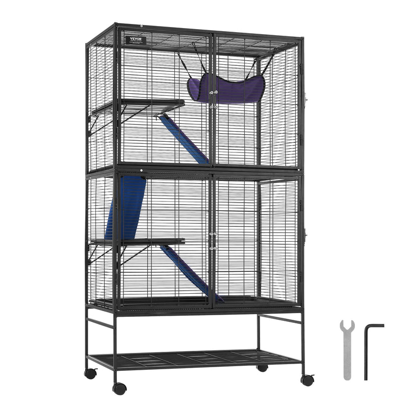 VEVOR 64.6" Metal Small Animal Cage 4-Tier Rolling Ferret Cage with Tray 3 Ramps
